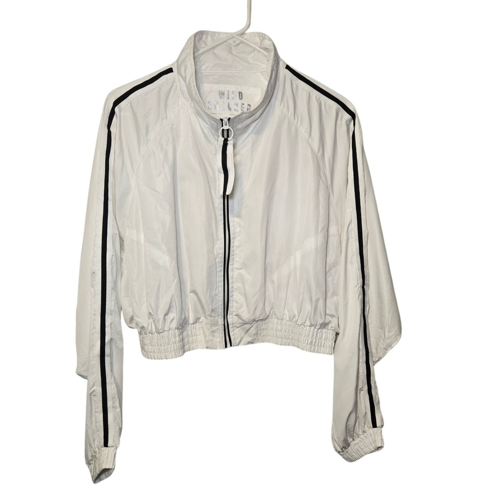 Love Tree White Cropped Zippered Collar Up Windbreaker Jacket Large